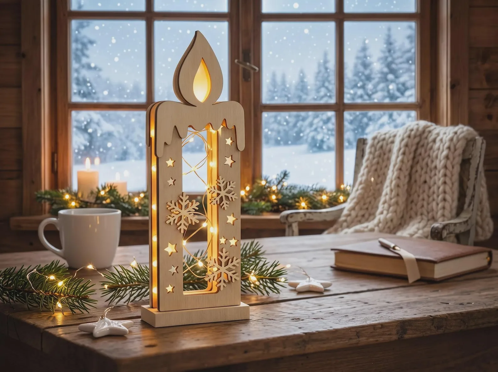 Light up wooden candle